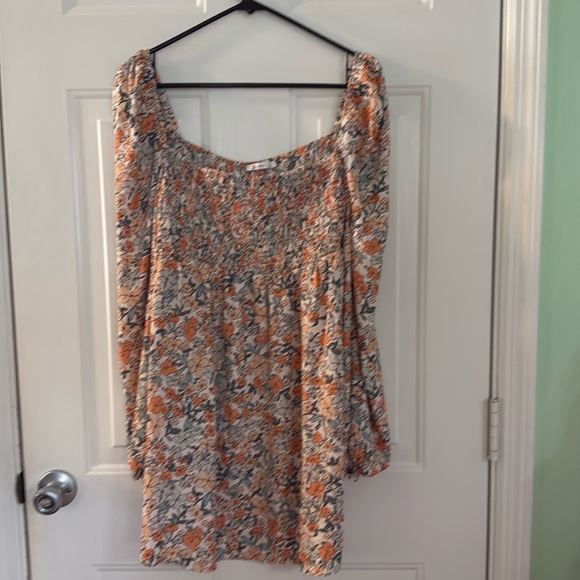 Cupshe Elodie Ditsy Mini Dress Orange and Cream Flowers On/Off Shoulder Size L - Picture 1 of 10